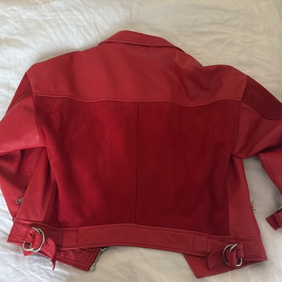 Maje Red Leather Jacket Size 36 - Picture 3 of 4